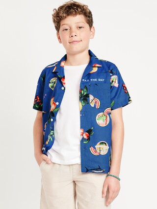 Printed Short-Sleeve Linen-Blend Pocket Shirt for Boys | Old Navy (US)
