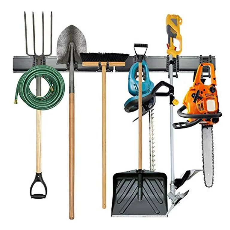 RightHand Tool Storage Rack, 8 Piece Garage Organizer, Metal, Wall Mounted, Holder for Broom, Mop... | Walmart (US)