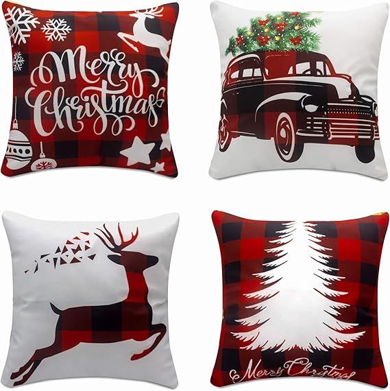 Christmas Pillow Covers 18x18 Set of 4 Christmas Decor Winter Holiday Decorations (White) | Amazon (US)