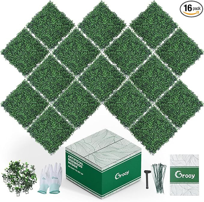 GROOY 16PCS Boxwood Panels, 20"x20" Grass Wall, Plant Wall, Grass Backdrop Wall, Privacy Screen, ... | Amazon (US)
