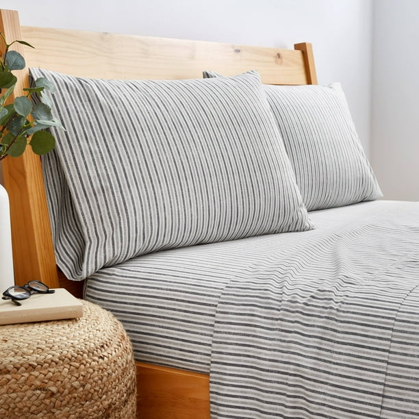 Gap Home Textured Stripe Percale Easy Care Sheet Set, Deep Pocket, Queen, Charcoal/Gray, 4-Pieces... | Walmart (US)