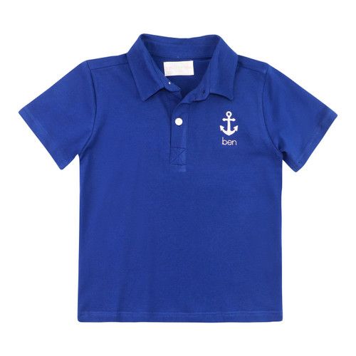 Navy Embroidered Anchor Polo Shirt  - Shipping Late May | Cecil and Lou