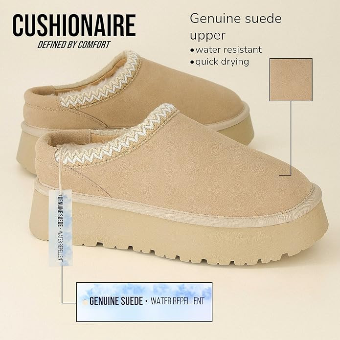 CUSHIONAIRE Kabuki Platform Boots Genuine Suede Fuzzy Mule Slippers for Women with Memory Foam | ... | Amazon (US)