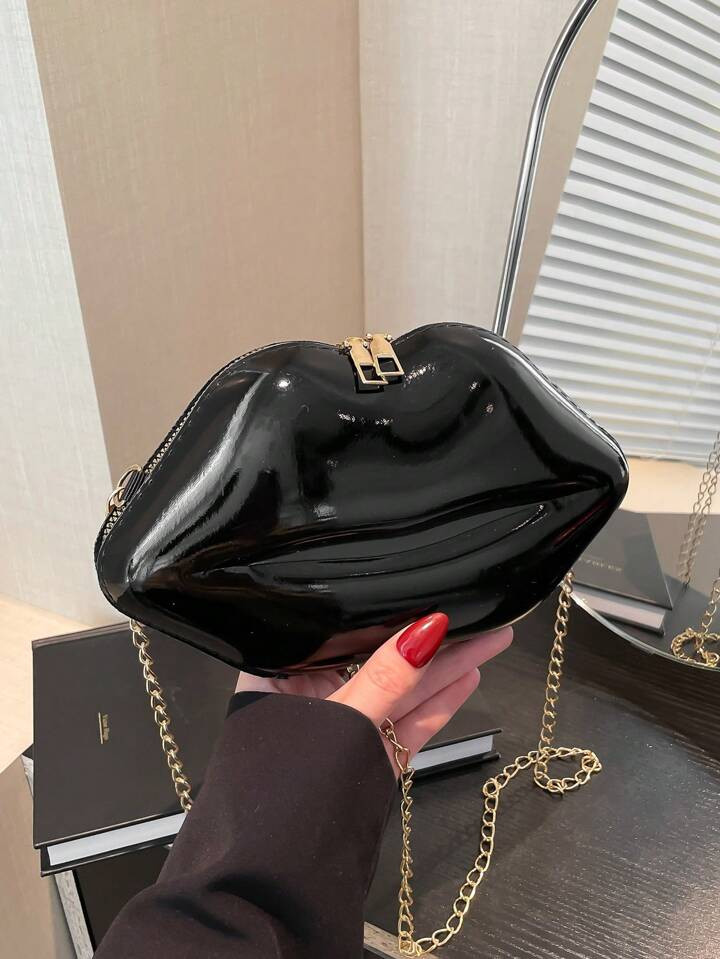 Fashion Shiny Lip Shaped Chain Crossbody Bag, Unique Mini Leather Shoulder Bag For Women | SHEIN