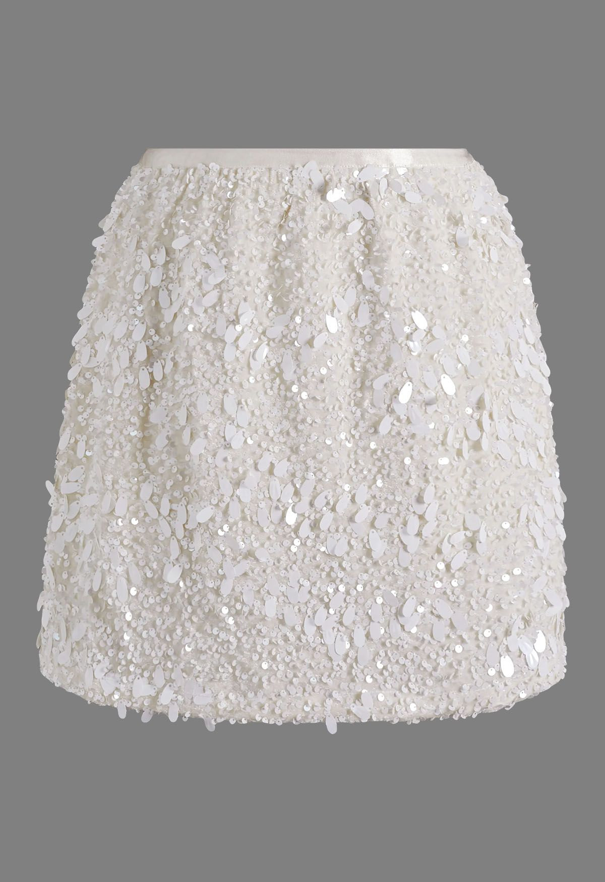 Teardrop Sequin Velvet Mini Skirt in Cream | Chicwish