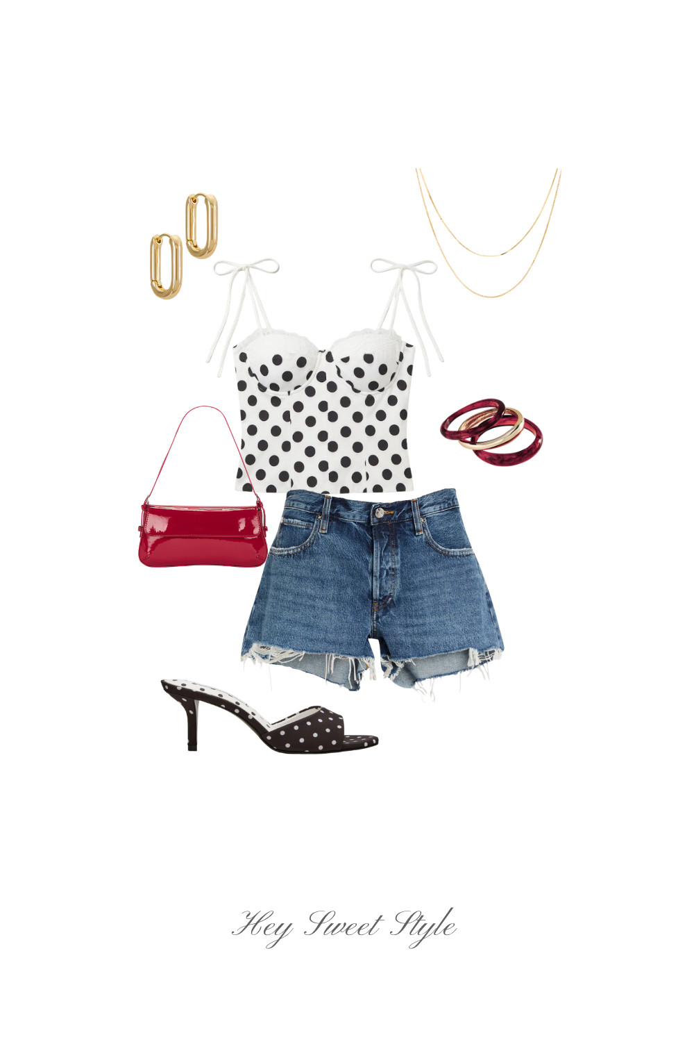 Summer Going Out Outfit: Polka Dot Top + Denim Shorts ★ 

 
