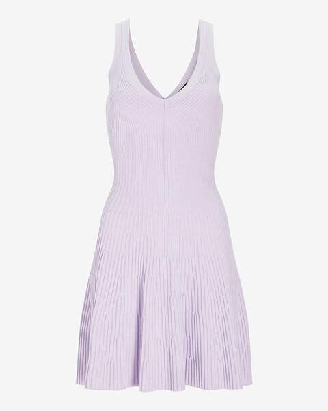 Sleeveless V-Neck Ribbed Fit and Flare Sweater Dress | Express