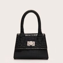 Mini Twist Lock Croc Embossed Flap Satchel Bag | SHEIN