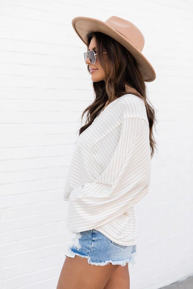 New Perspective Tan/Ivory Striped Blouse | The Pink Lily Boutique