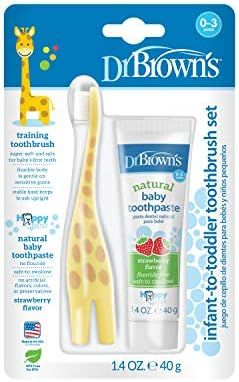 Dr. Brown's Infant-to-Toddler Toothbrush, Giraffe & Strawberry Toothpaste Set | Amazon (US)
