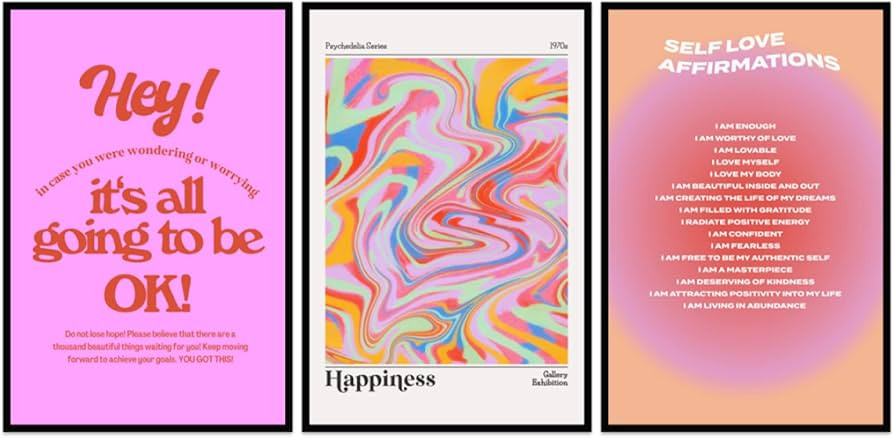 Affirmations Preppy Room Decor Aesthetic - 12x16 Inches Unframed Set of 3 Posters for Room Aesthe... | Amazon (US)