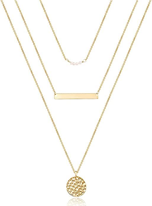 Turandoss Women's Handmade 14K Gold Plated Y Pendant Dainty Adjustable Layered Choker Necklace Mu... | Amazon (US)