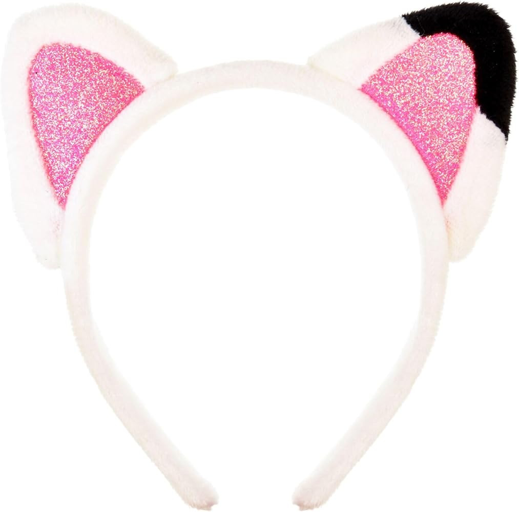 DDazzling Girls Cat Ears Headband with Pink Glitter, White Soft Stretchy Fabric,Theme Party Carto... | Amazon (US)