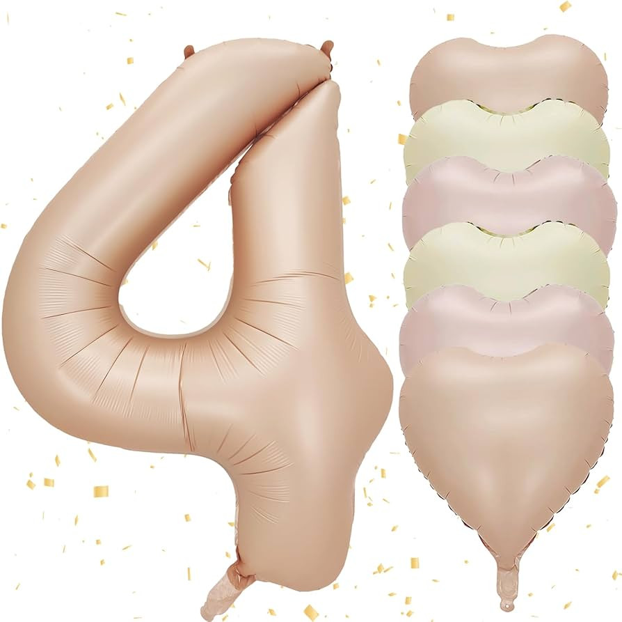 40 Inch Caramel Large Number 4 Balloon, 7 PCS Foil Number Balloon with Heart Balloons for Boys Gi... | Amazon (US)