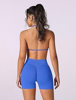 ABOCIW Womens Seamless Workout Sets 2 Piece Strappy Halter Sports Bra Scrunch Butt Shorts Gym Yog... | Amazon (US)