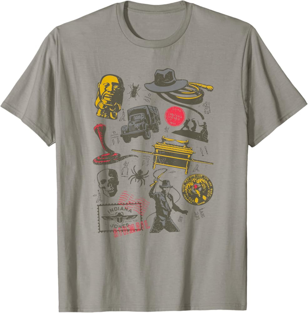 Indiana Jones Unisex-Adults T-Shirt - Grey - Small - Short Sleeve - Classic Fit - Graphic - Cotto... | Amazon (US)