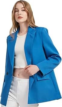 RZIV Women's Casual Long Sleeve Lapel Oversized Button Work Office Blazer Suit Jacket | Amazon (US)