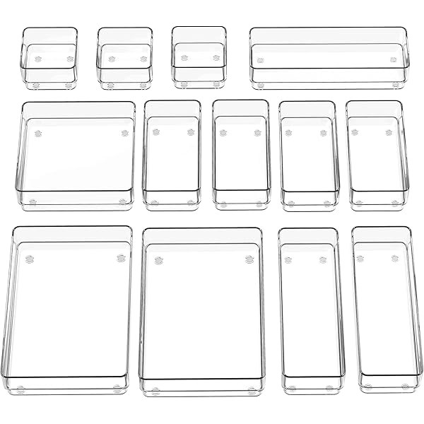 SMARTAKE 13-Piece Drawer Organizers with Non-Slip Silicone Pads, 5-Size Desk Drawer Organizer Tra... | Amazon (US)
