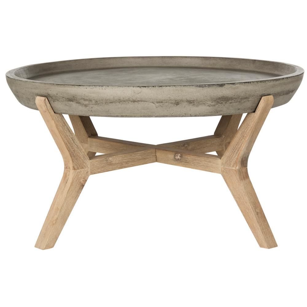 Safavieh Wynn Dark Gray Round Stone Indoor/Outdoor Coffee Table | The Home Depot
