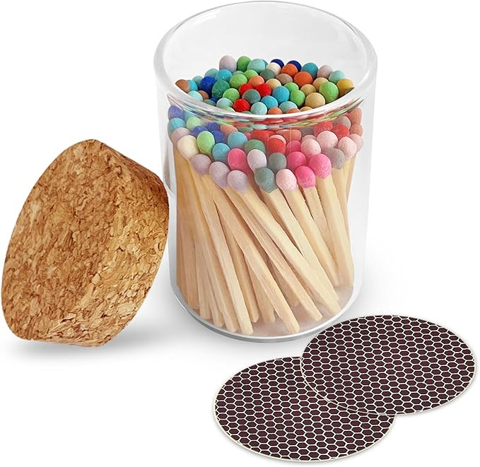 2" Rainbow Matches in a Jar + Striker Stickers Included | 100 Vibrantly Colorful Decorative Safet... | Amazon (US)