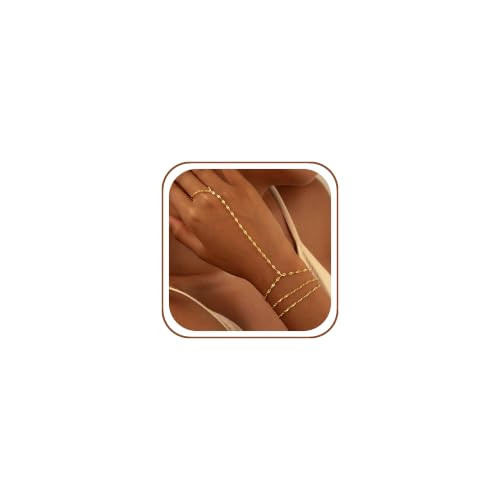 CHESKY 14K Gold Plated Hand Chain Bracelets for Women Set - Dainty Finger Ring Bracelet Stack Adjustable Thin Hand Chains Durable Lips Bracelets Trendy Simple Body Jewelry Gift for Women | Amazon (US)
