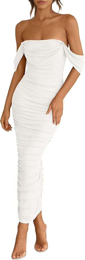 PRETTYGARDEN Womens Summer Off The Shoulder Dress Ruched Bodycon Sleeveless Split Cocktail Party ... | Amazon (US)