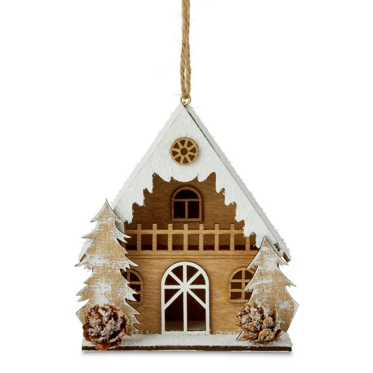 White Frosted Wooden House Decorative Ornament, 4.5 in, by Holiday Time - Walmart.com | Walmart (US)