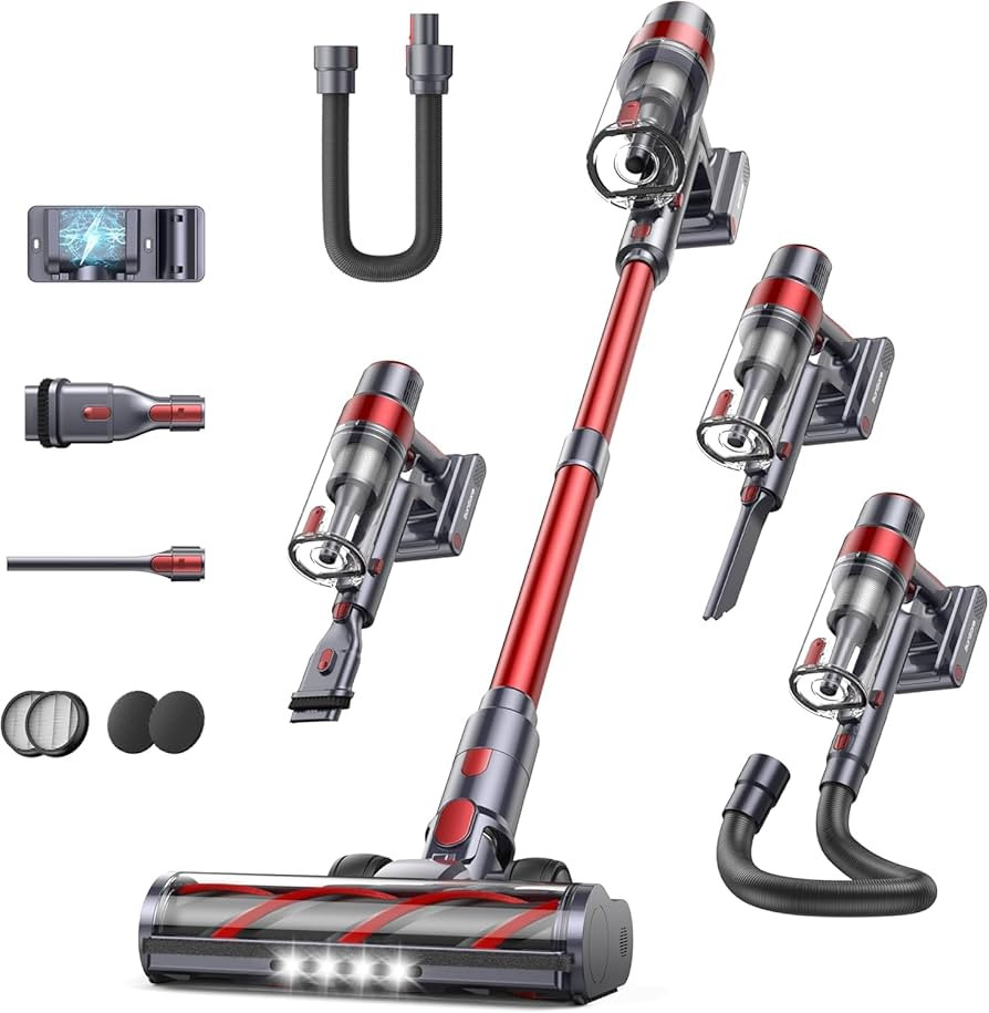 Cordless Vacuum Cleaner, 600W/50KPa Stick Vacuum, 65 Mins Runtime Rechargeable Vacuum, Wall Mount... | Amazon (US)