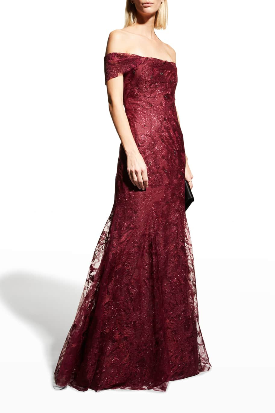 Rene Ruiz Off-the-Shoulder Shimmer Gown | Neiman Marcus