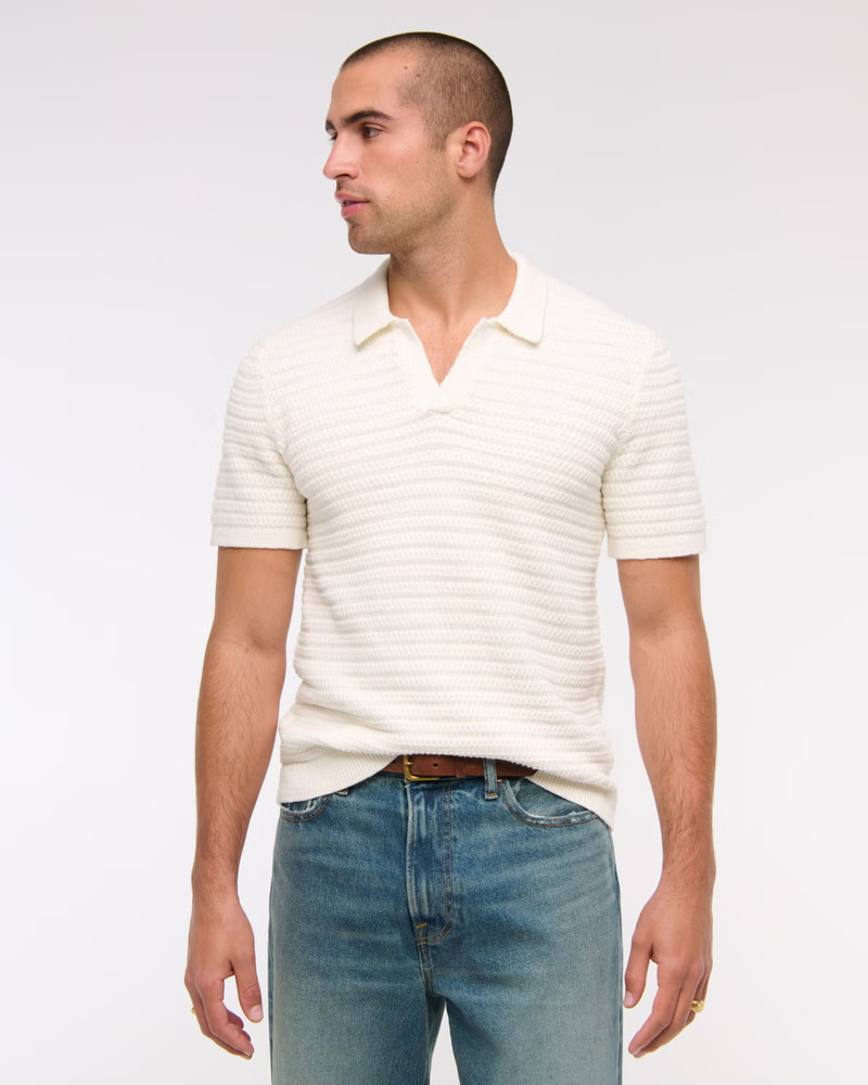 Textural Striped Johnny Collar Sweater Polo | Abercrombie & Fitch (US)