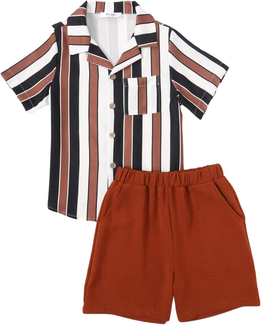Arshiner Boys 2 Pieces Summer Beach Outfits Short Sleeve Button Down Shirts and Shorts Vacation T... | Amazon (US)