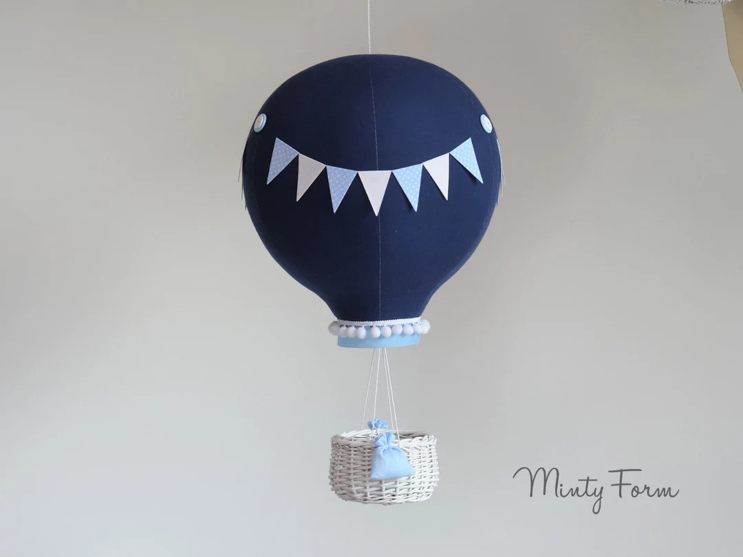 BIG Hot Air Balloon with wicker basket - decor for travel theme nursery, baby shower, baptism, bi... | Etsy (US)