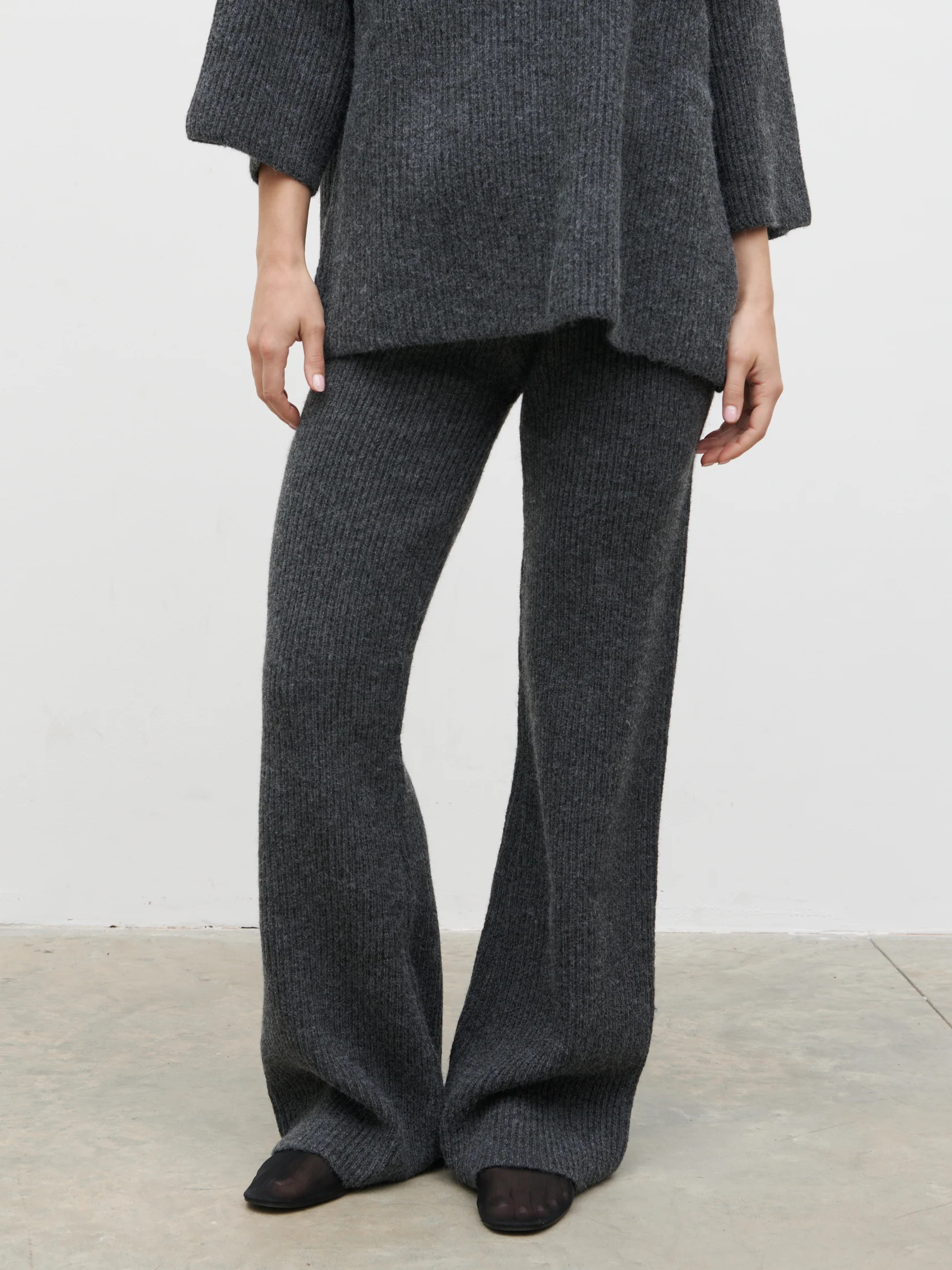 Beautrix Knit Straight Leg Trousers - Charcoal | Pretty Lavish (UK)