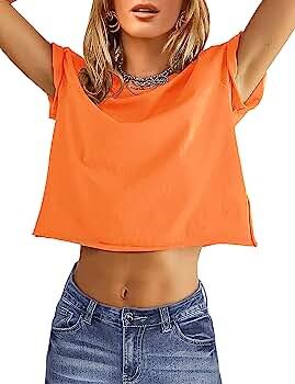 MEROKEETY Womens Summer Short Sleeve Crewneck Crop Tops Casual Solid T-Shirts | Amazon (US)