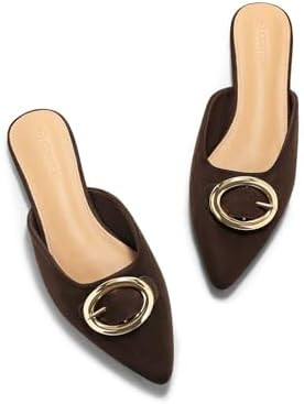 Coutgo Womens Mules Flats Metal Closed Pointed Toe Slip On Slides Summer Dress Shoes | Amazon (US)