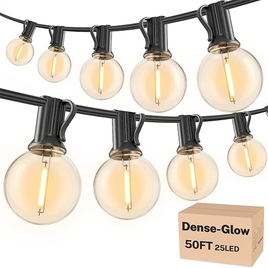 Outdoor String Lights 50 FT, Patio Light with 26pcs G40 Shatterproof LED Bulbs, Waterproof Hangin... | Amazon (US)