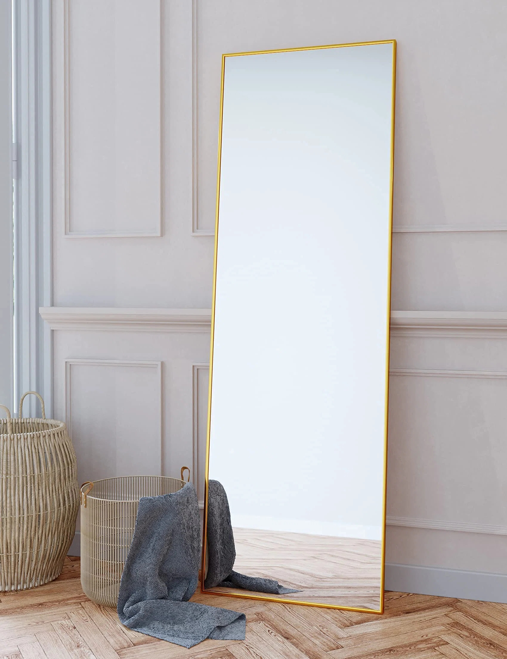 Latitude Run® Aluminum Alloy Framed Full Length Mirror with Stand Rectangle Wall Mirror & Review... | Wayfair North America