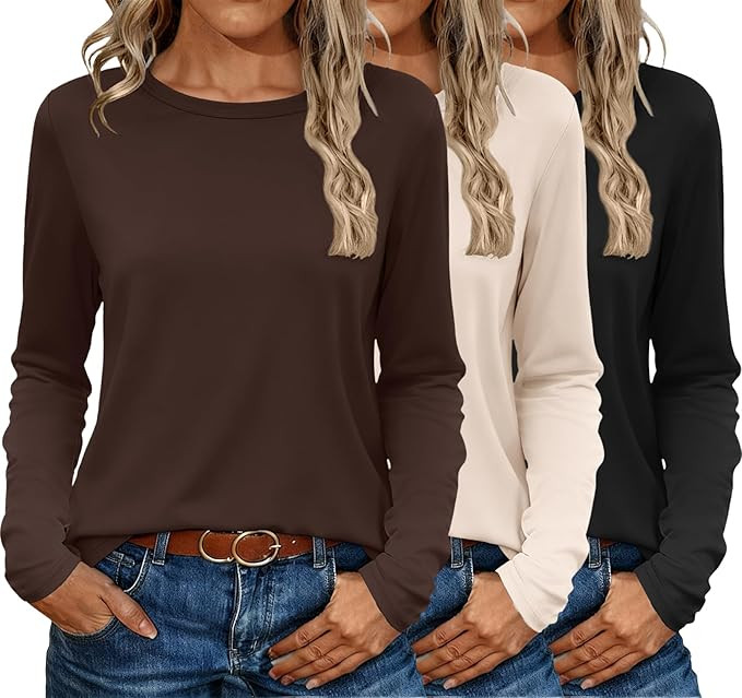Ekouaer 3 Pack Long Sleeve Shirts for Women Crew Neck Thermal Tops Lightweight Base Layer Undersh... | Amazon (US)