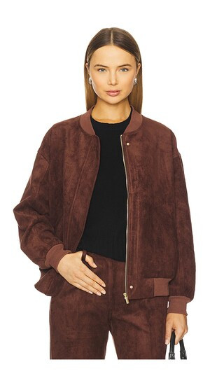 Amanda Uprichard x REVOLVE Vero Suede Bomber Jacket in Chocolate. - size S | Revolve Clothing (Global)