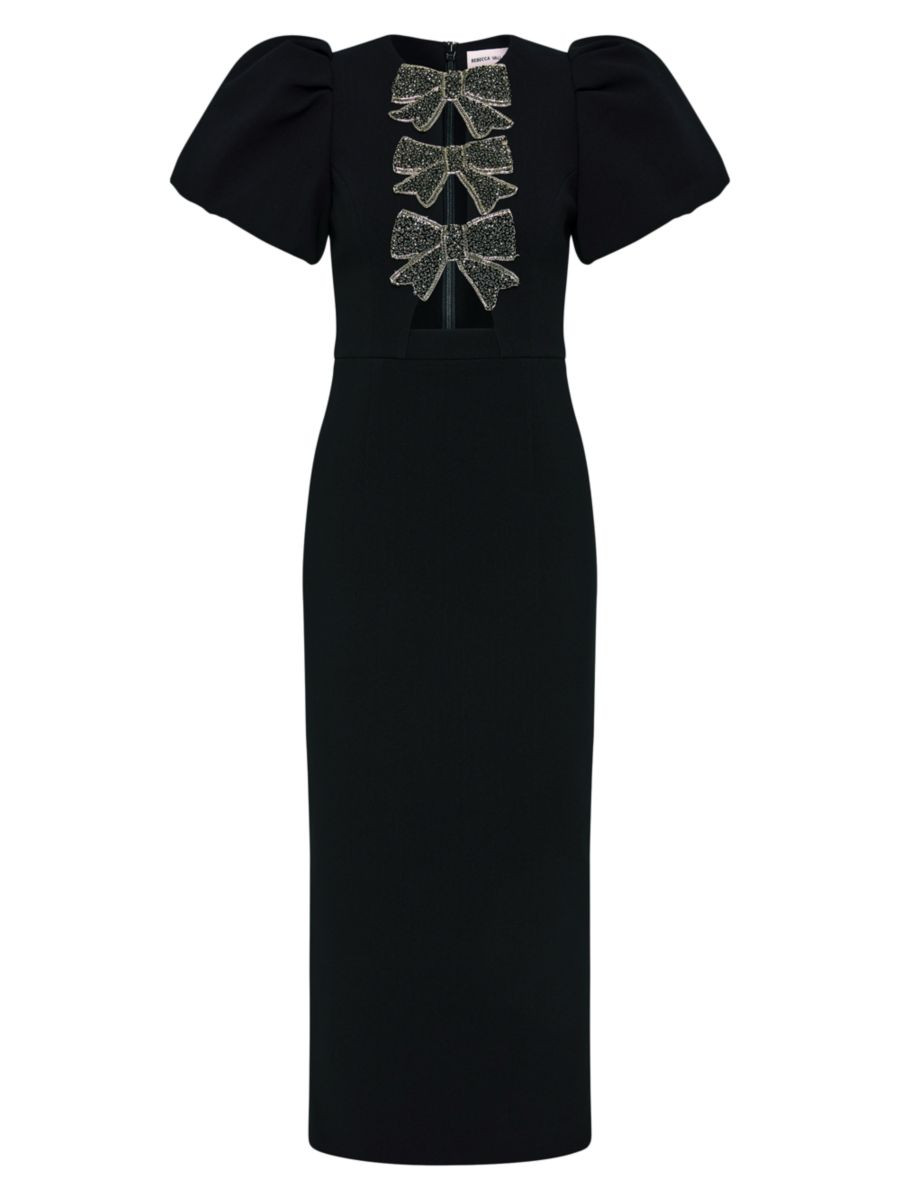 Rebecca VallanceEliana Crystal-Embellished Velvet Puff-Sleeve Midi-Dress | Saks Fifth Avenue