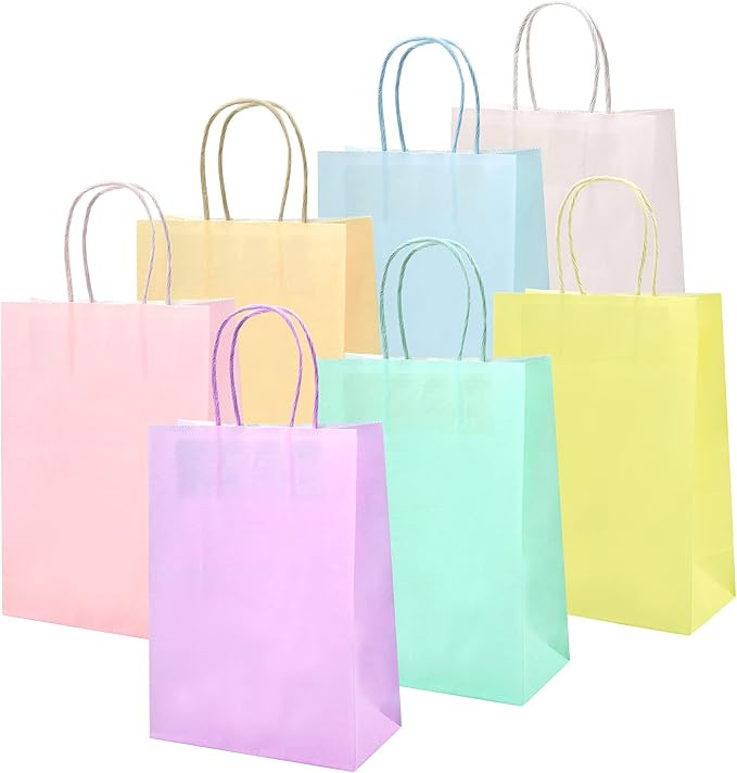 MAMUNU 28 PCS Party Favor Gift Bags with Handles, Pastel Paper Gift Bags Bulk, Assorted 7 Colors ... | Amazon (US)