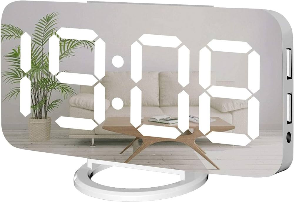 Miowachi Digital Alarm Clock,Large Mirrored LED Clock,Snooze,Dim Night Light 2 USB Charger Ports ... | Amazon (US)