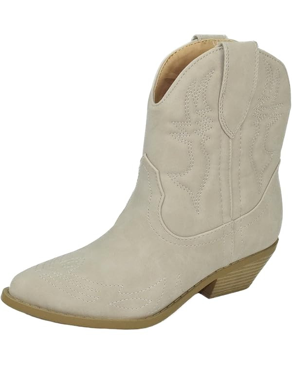 Soda Women Cowgirl Cowboy Western Stitched Ankle Boots Pointed Toe Short Booties Rigging-S (Wide ... | Amazon (US)