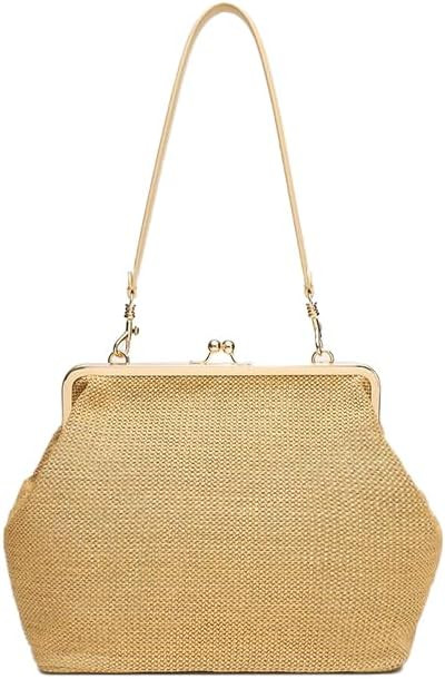Amazon.com: Kiss-lock Straw Hobo for Women Large Straw Beach Shoulder Bag Tote Purse Satchel : Cl... | Amazon (US)