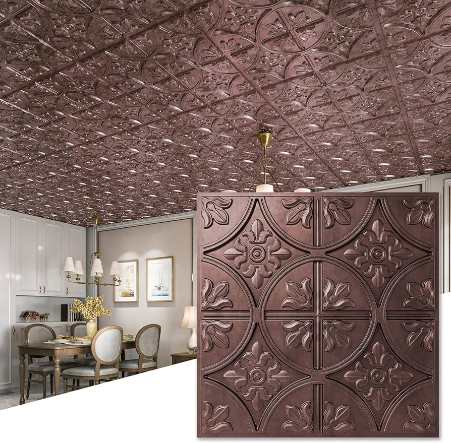 Art3d Drop Ceiling Tiles 2x2, Glue-up Ceiling Panel, Fancy Classic Style, Antique Copper | Amazon (US)