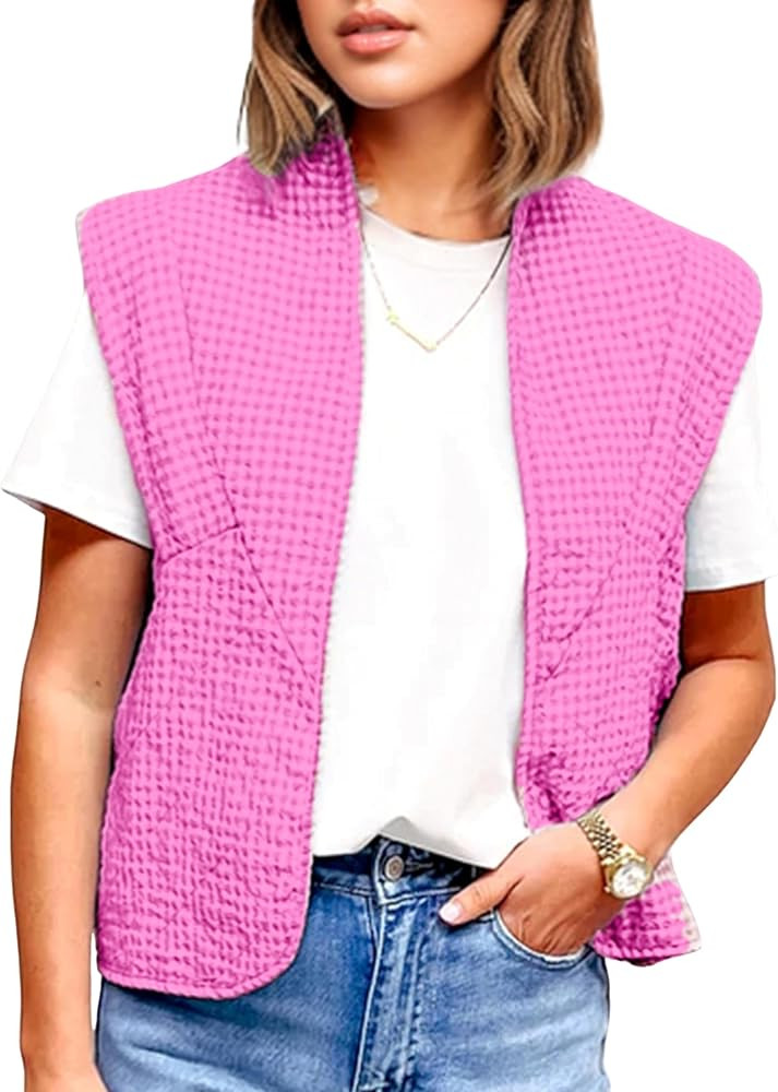 VAOYIU Womens Cropped Puffer Vest Lightweight Sleeveless Plaid Printed Cotton Quilted Vest Outwea... | Amazon (US)