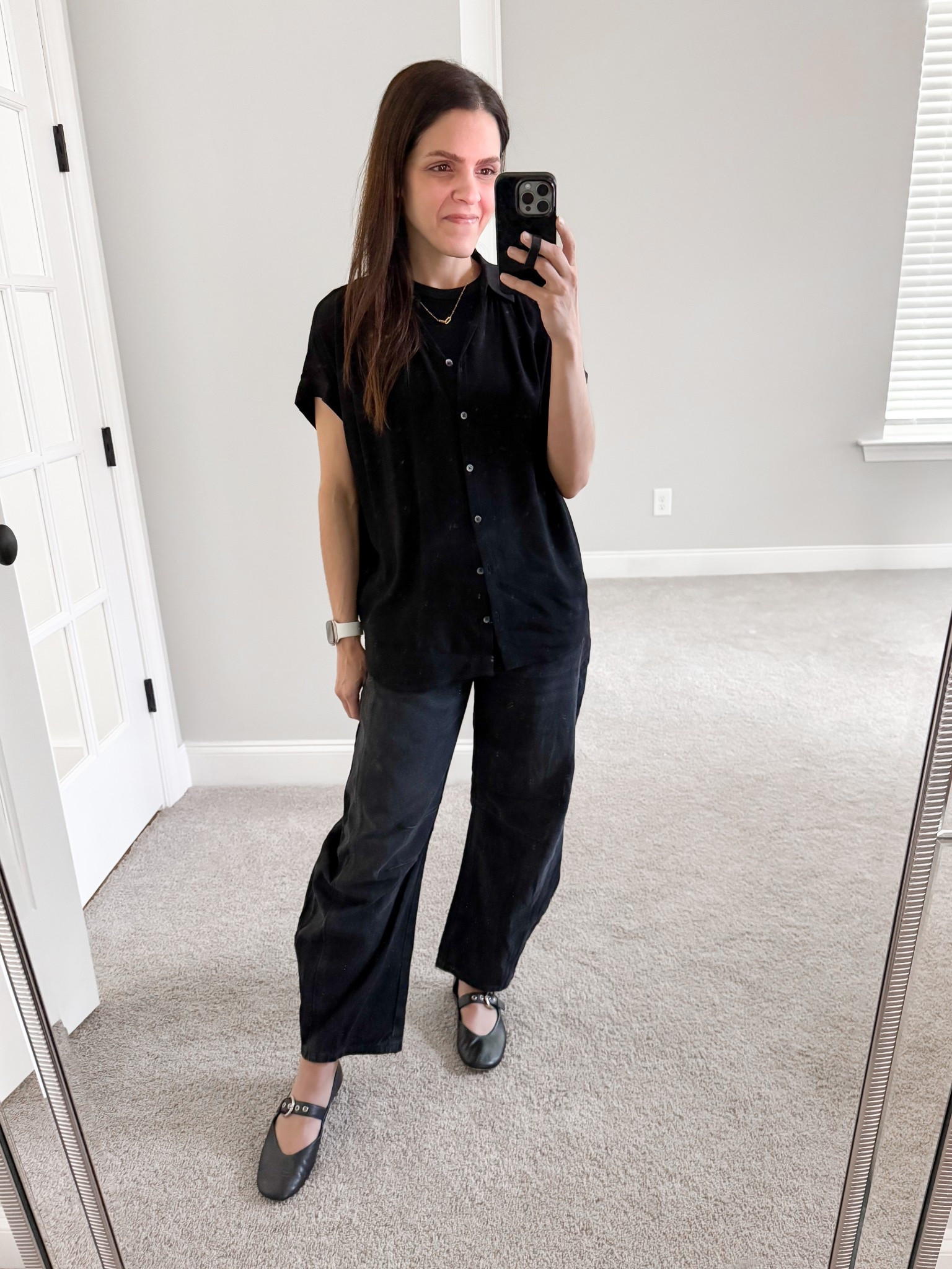 What I wore — monochrome outfit 

Black tank
Button down - linked similar
Barrel Jean - tts
Ballet flats - tts 

#LTKStyleTip