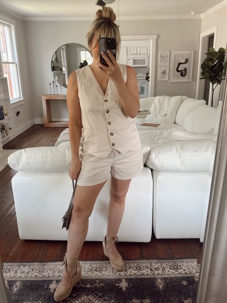 Casual summer outfit - linen vest set paired with espadrilles for a chic and polished summer outfit, perfect for a European summer vacation! This affordable summer outfit is a head to toe Amazon outfit! 

#LTKFindsUnder100