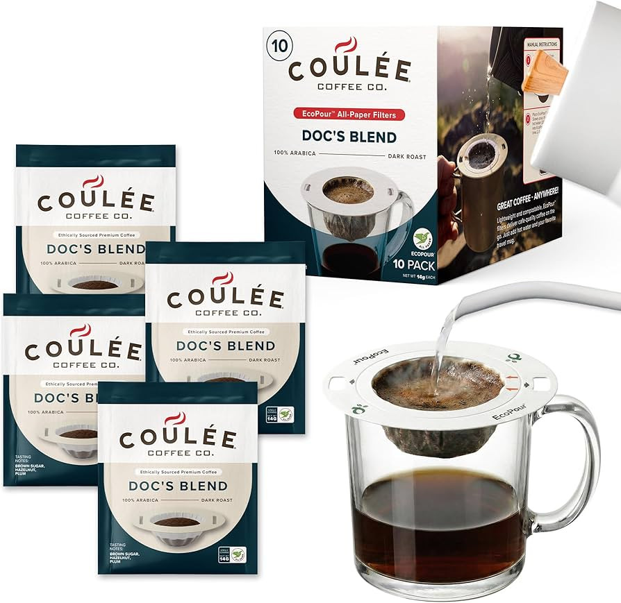 Coul\u00e9e EcoPour Doc's Blend Coffee, All Paper Single Serve Pour Over Arabic Coffee, Dark Roas... | Amazon (US)