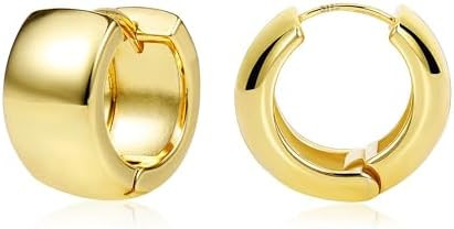 Chunky Hoop Earrings for Women 14k Gold Plated Sterling Silver Huggie Hoops Earrings Small Thick ... | Amazon (US)